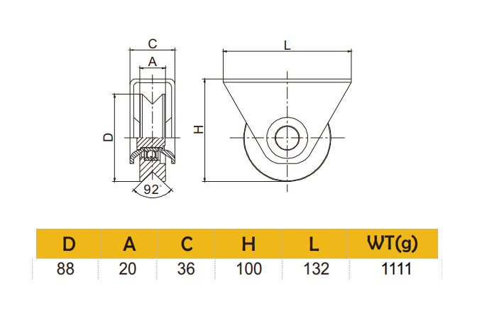 88mm Sliding Gate Wheel with External Bracket for V Groove Tracks